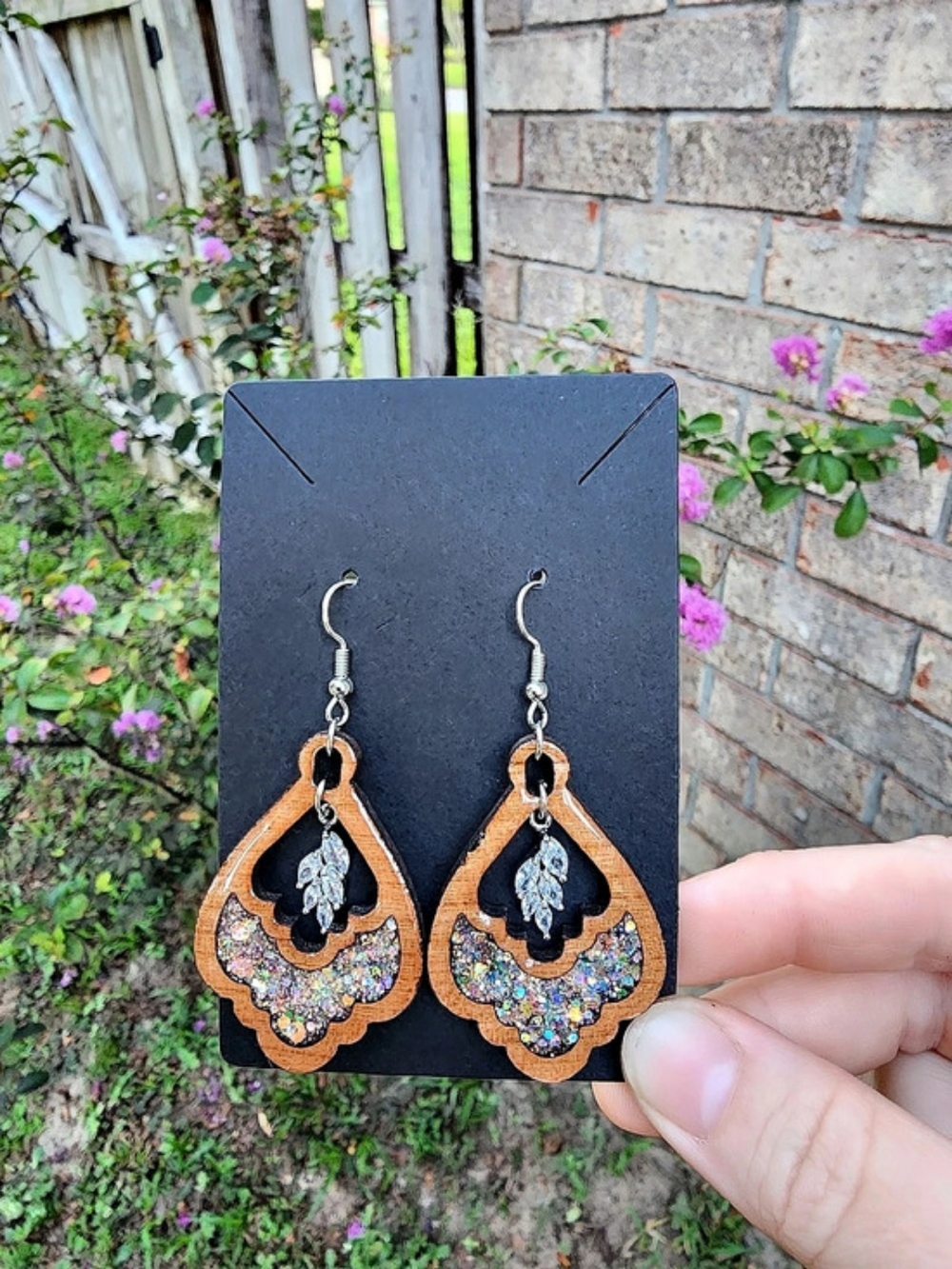 Custom Dangle Earrings in Multicolor Glitter New